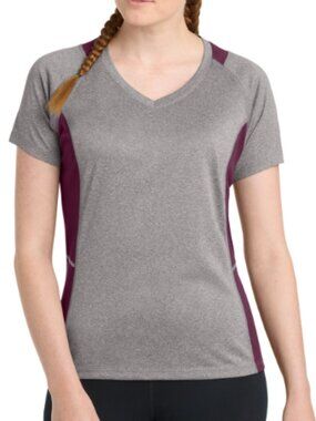 Sport-Tek® LST361 Women's Heather Colorblock Contender™ V-Neck Tee - Hthr-Maroon